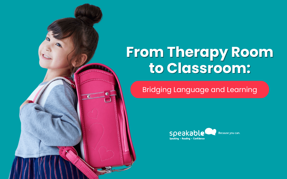 Child raising hand in classroom after speech therapy—bridging language and learning