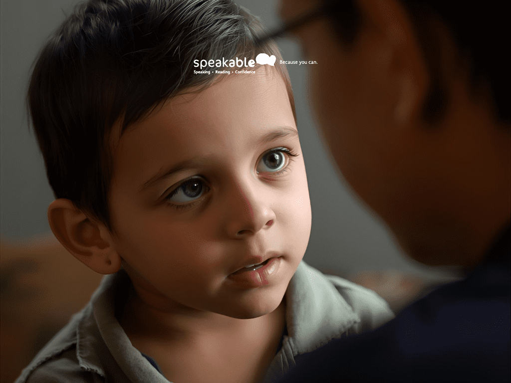 Toddler listening and pointing as the parent speaks — showing strong understanding skills.