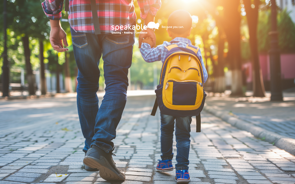Child going to school with a parent during a calm morning routine.