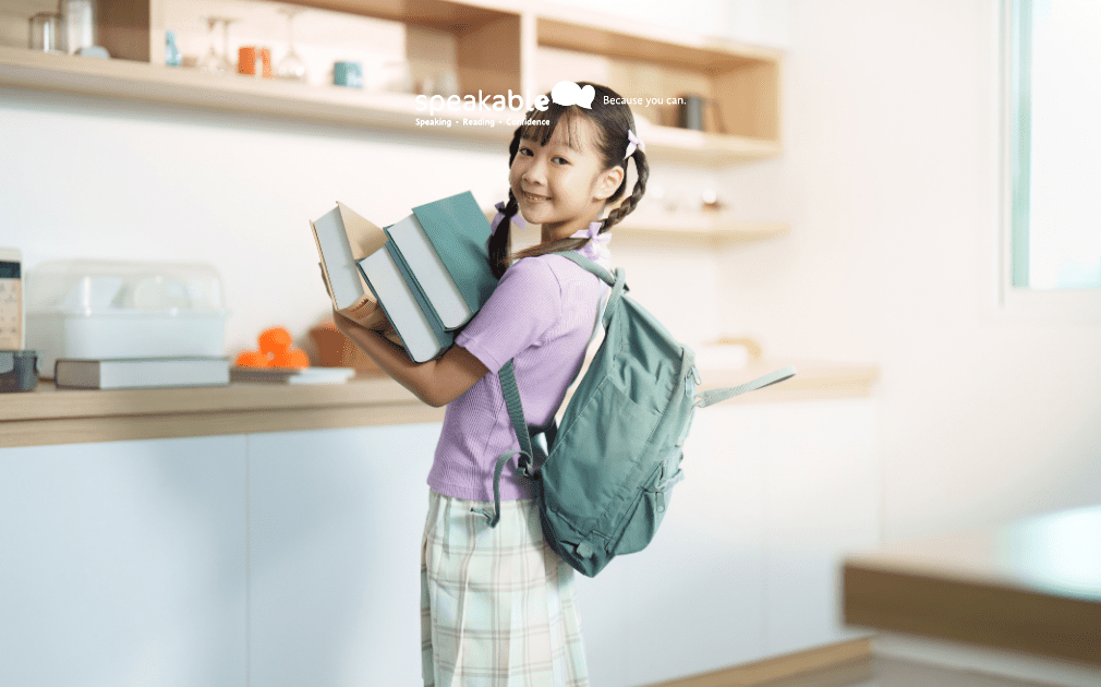 Parent supporting a child during a calm school morning routine.