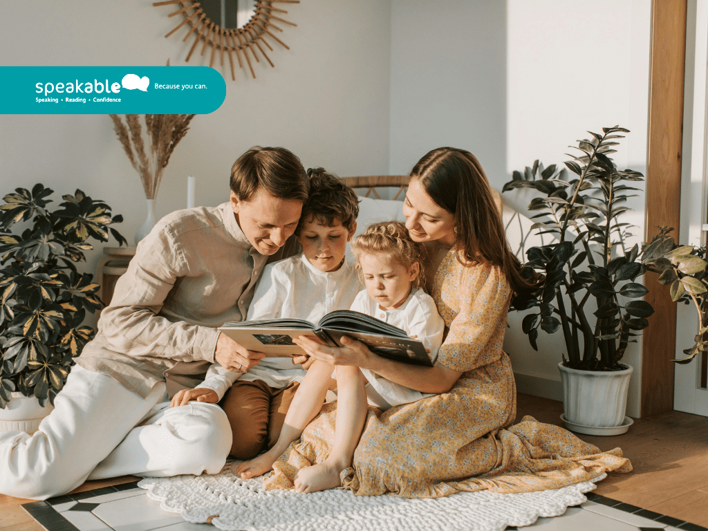 Parent helping a child understand emotions and social cues during story time.