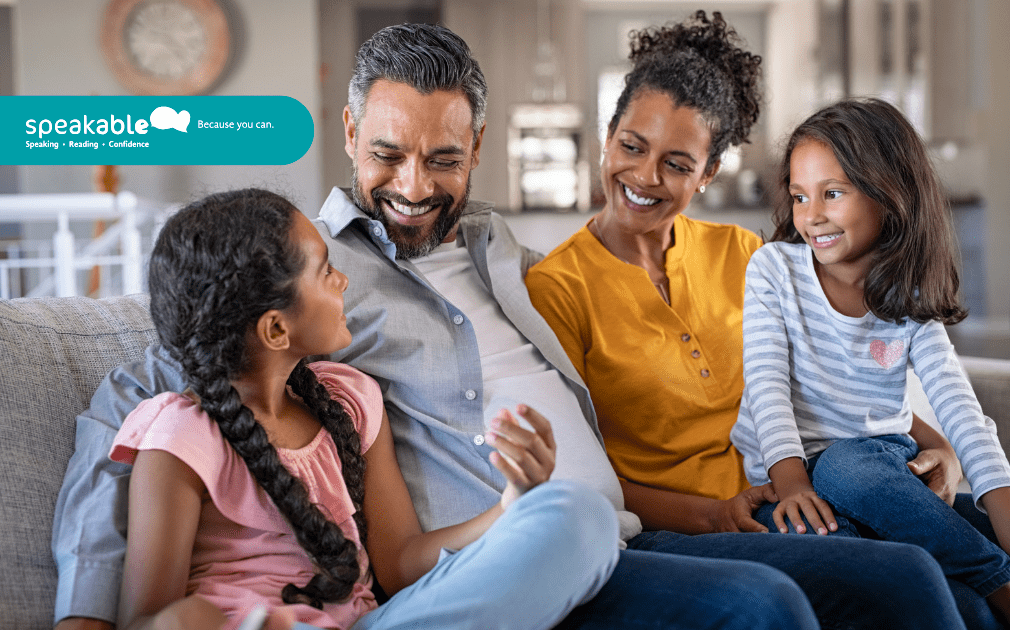 Bilingual child interacting with parents speaking different languages at home.