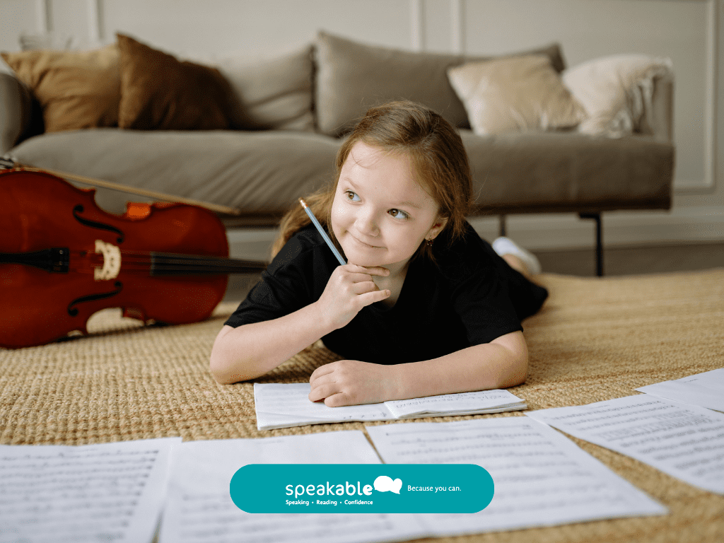 Child thinking about how to express feelings, needs and questions.