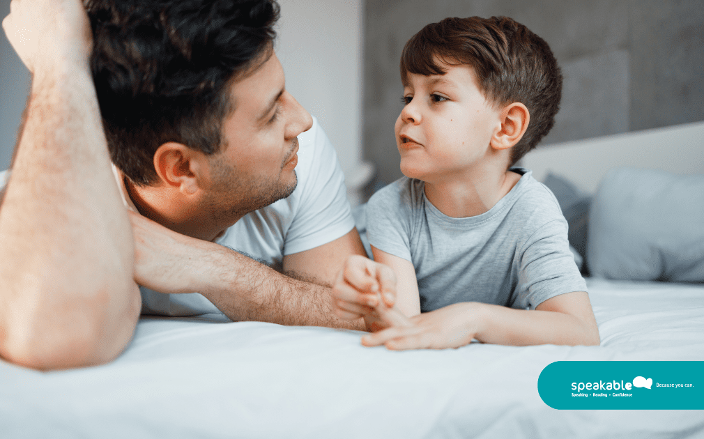 Parent and child having an everyday conversation at home.