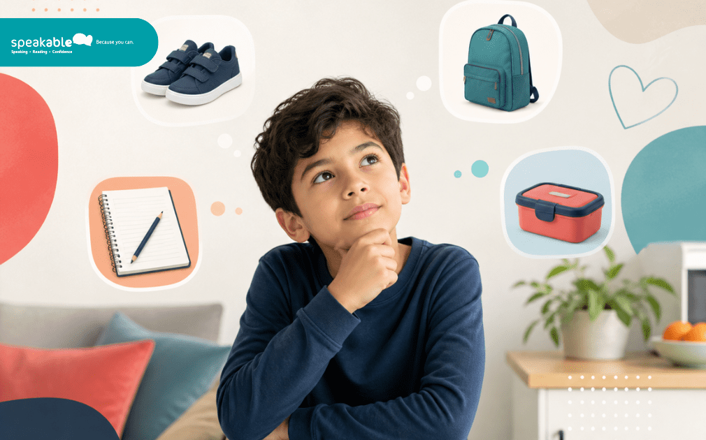 Child processing everyday instructions at home with visual reminders around them.