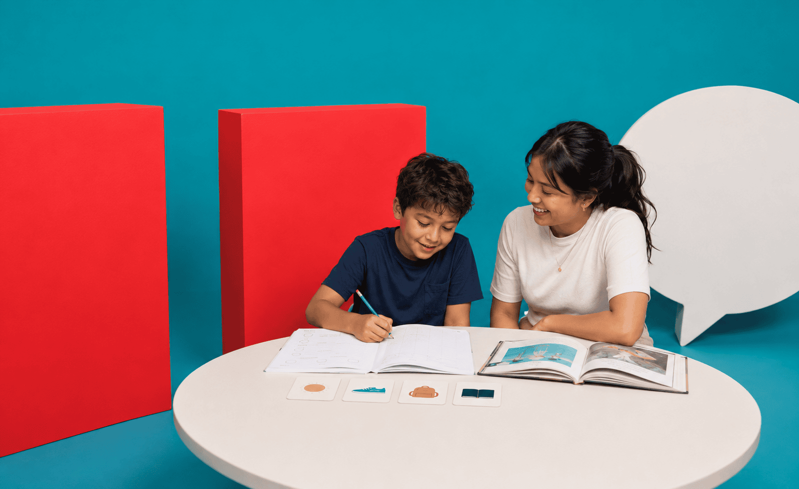 Parent supporting a primary school child with reading and learning at the beginning of Term 3.