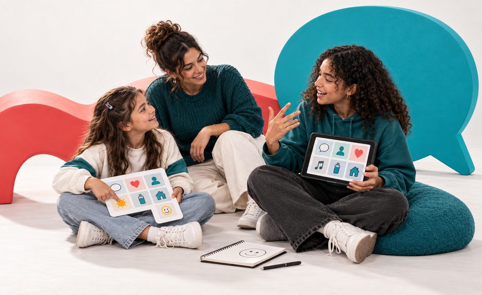 Different forms of AAC including gestures, communication boards, symbols and speech-generating devices